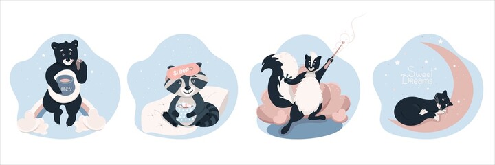 Set of cute animals, funny animals for kids posters, vector illustration in flat style, cartoon.