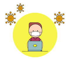  Coronavirus work from home Illustration. modern simple vector icon, flat graphic symbol in trendy flat design style. wallpaper. lockscreen. pattern. frame, background, backdrop, sign, logo.