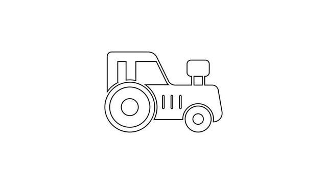 Black line Tractor icon isolated on white background. 4K Video motion graphic animation