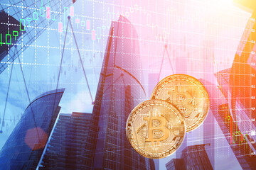 cryptocurrency strategy in investment finance on digital exchange,virtual currency bitcoin on the background of investment charts,business modern buildings