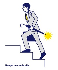 危険な傘の持ち方をする男性のイラスト ベクター 傘の横持ち 