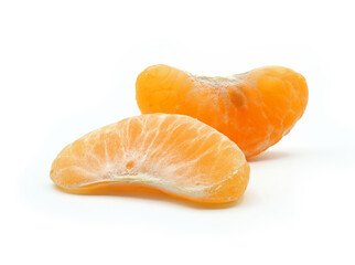 Peeled tangerine segment fruit, Mandarin piece, Isolated on white background