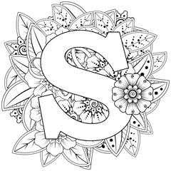 Mehndi flower for henna, mehndi, tattoo, decoration. decorative ornament in ethnic oriental style. doodle ornament. outline hand draw illustration. coloring book page.