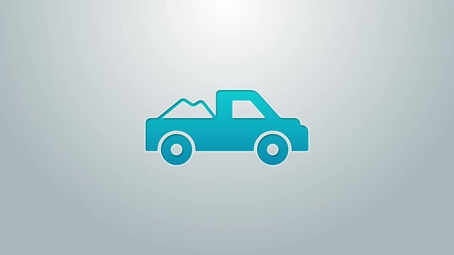 Blue line Pickup truck icon isolated on grey background. 4K Video motion graphic animation