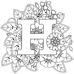 Mehndi flower for henna, mehndi, tattoo, decoration. decorative ornament in ethnic oriental style. doodle ornament. outline hand draw illustration. coloring book page.