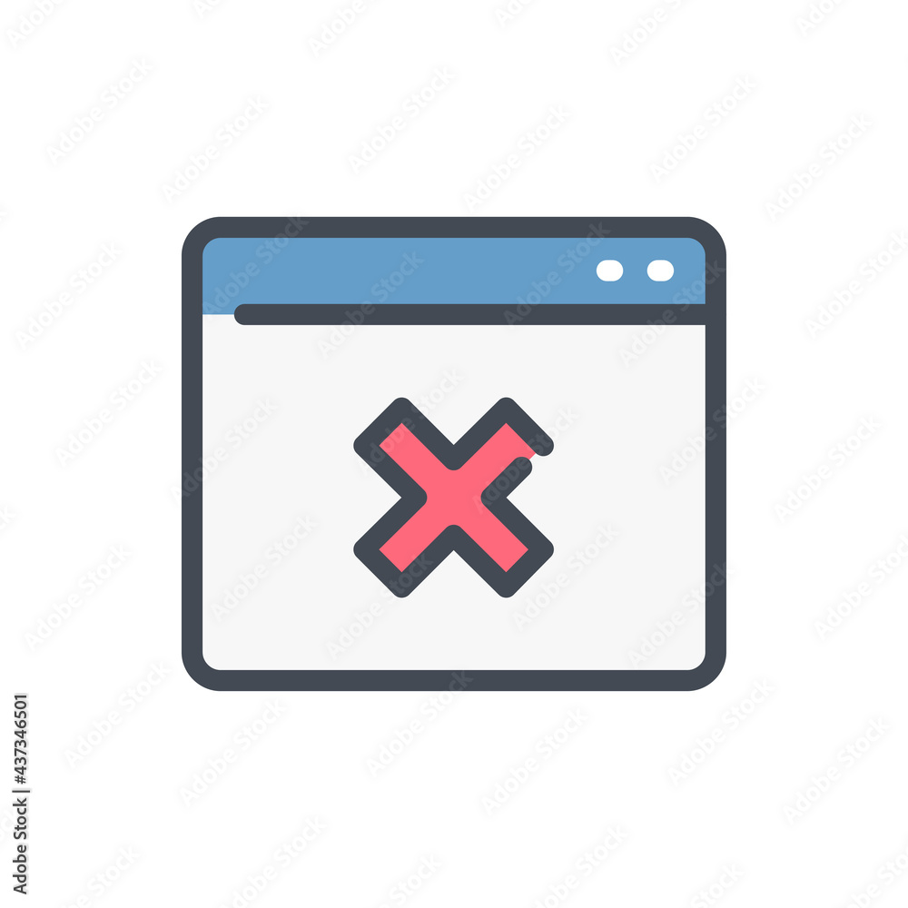 Poster cancel website and web page color line icon. cancellation and rejection online web hosting vector ou