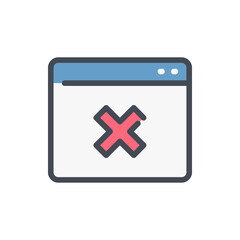 Obraz premium Cancel website and web page color line icon. Cancellation and rejection online web hosting vector outline colorful sign.