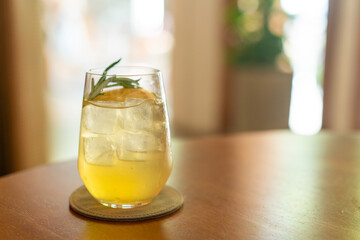 iced lemon honey glass with rosemary