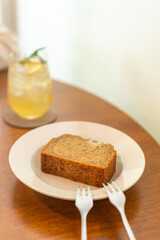banana cake on plate in cafe restaurant