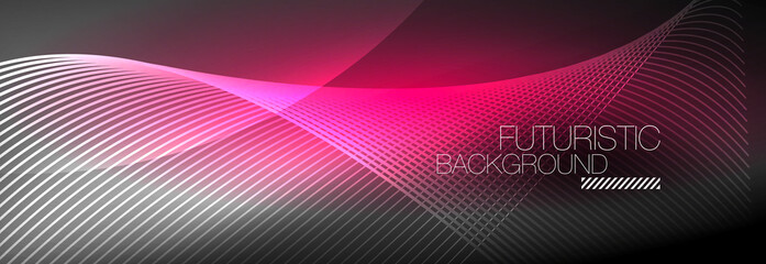 Abstract neon glowing light in the dark with waves. Shiny magic energy and motion concept, vector abstract wallpaper background