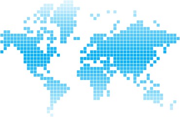 Blue square world map on white background.