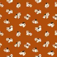 seamless pattern with cute tiny chamomilles