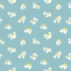seamless pattern with cute tiny chamomilles