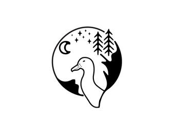 Black line art unique animal design theme of a duck