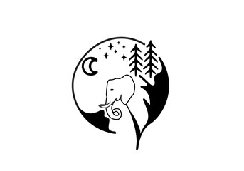 Black line art unique animal design theme of a elephant