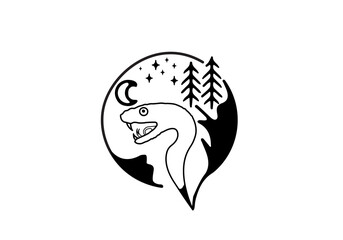 Black line art unique animal design theme of a viper