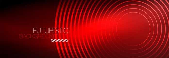 Naklejka premium Dark abstract background with glowing neon circles. Trendy layout template for business or technology presentation, internet poster or web brochure cover, wallpaper