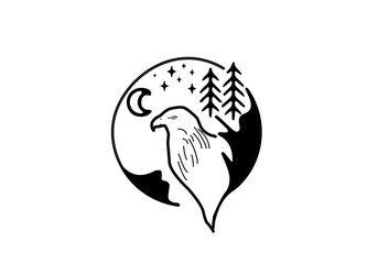 Black line art unique animal design theme of an eagle