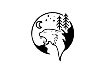 Black line art unique animal design theme of tiger