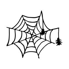Vector Halloween spider web with two spiders.