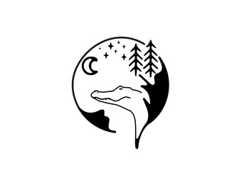 Black line art unique animal design theme of a crocodile