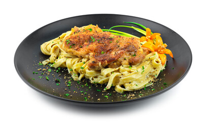 Pasta Chicken Steak with Black Pepper Sauce Italian Food