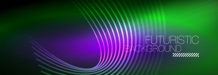 Dark abstract background with glowing neon circles. Trendy layout template for business or technology presentation, internet poster or web brochure cover, wallpaper