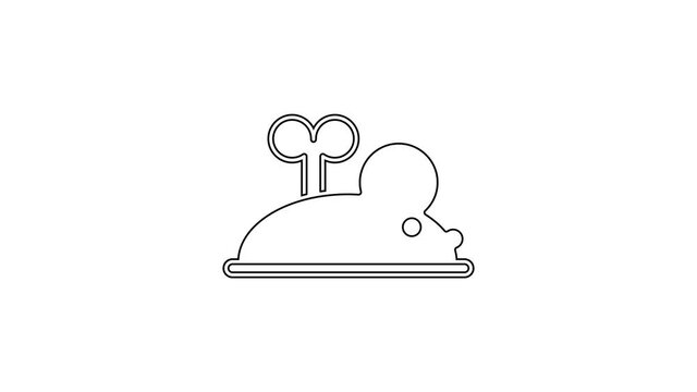 Black line Clockwork mouse icon isolated on white background. Wind up mouse toy. 4K Video motion graphic animation