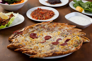 turkish pide and lahmacun with appetizer