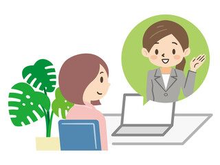 オンラインで相談する女性のイラストレーション