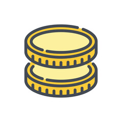 Two coins color line icon. Stack of coins vector outline colorful sign.