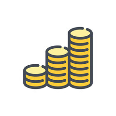 Stack of coins color line icon. Pile of money coin vector outline colorful sign.