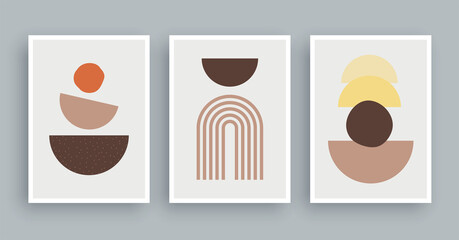 Abstract wall art painting with pastel colors background. Minimalist geometric elements and hand drawn line. Mid century scandinavian nordic style.