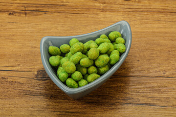 Spicy wasabi peanuts in the bowl