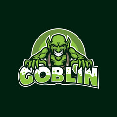 Goblin mascot logo design vector with modern illustration concept style for badge, emblem and t shirt printing. Smart goblin illustration for sport and esport team. - obrazy, fototapety, plakaty