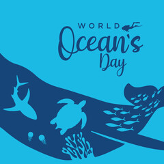 World Ocean's Day illustration vector graphic of god for greeting card, background, invitation, cover, flat, holiday, ocean