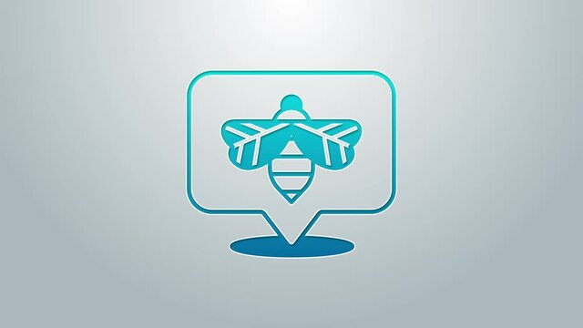 Blue line Bee icon isolated on grey background. Sweet natural food. Honeybee or apis with wings symbol. Flying insect. 4K Video motion graphic animation