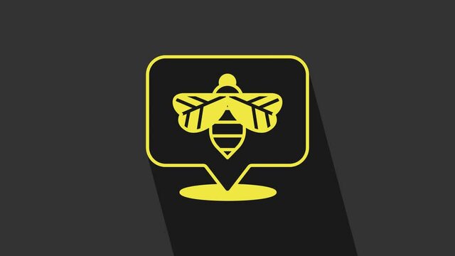 Yellow Bee icon isolated on grey background. Sweet natural food. Honeybee or apis with wings symbol. Flying insect. 4K Video motion graphic animation