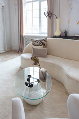 rich luxurious interior of a cozy room with modern stylish furniture nd grand piano, decorated with...