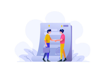 Business & finance Man make agreement deal shake hand proposal sign work people character flat design style Vector Illustration