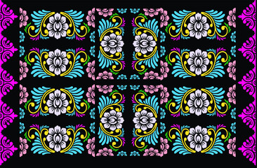 Geometric Indonesian batik motifs with distinctive Balinese floral pattern