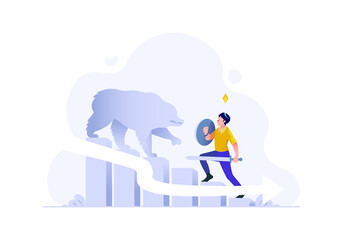 business finance man attacked bear profit loss decrease graph financial down income people character flat design style Vector Illustration