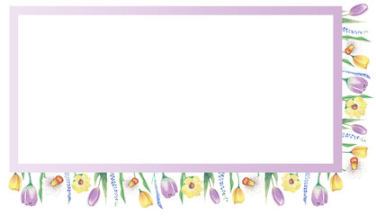 Aquarelle floral copy space frame with flowers. Watercolor hand painted square greeting card for wedding, easter, birthday, holidays. Frame different flowers.
