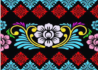 Geometric Indonesian batik motifs with distinctive Balinese floral pattern