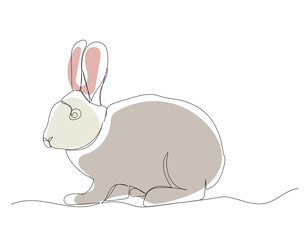 rabbit drawing by one continuous line isolated, vector