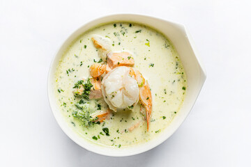 cream soup with fish and shrimps