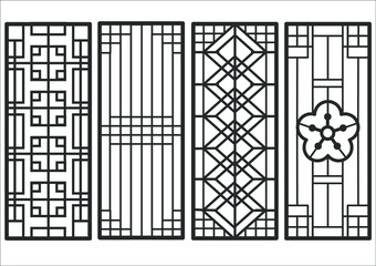 Traditional korean ornament frame pattern. Set of door and window antique decoration art vector illustration.