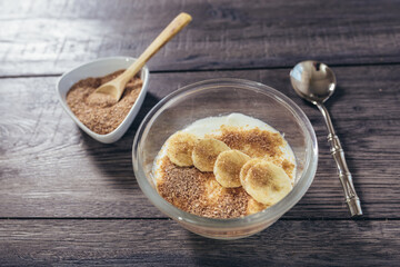 Fresh yogurt with wheat bran and banana