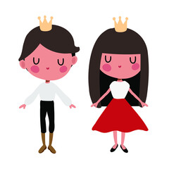 cute little brunette prince and princess on the white background