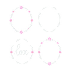 four decorative oval flowers frames on the white background